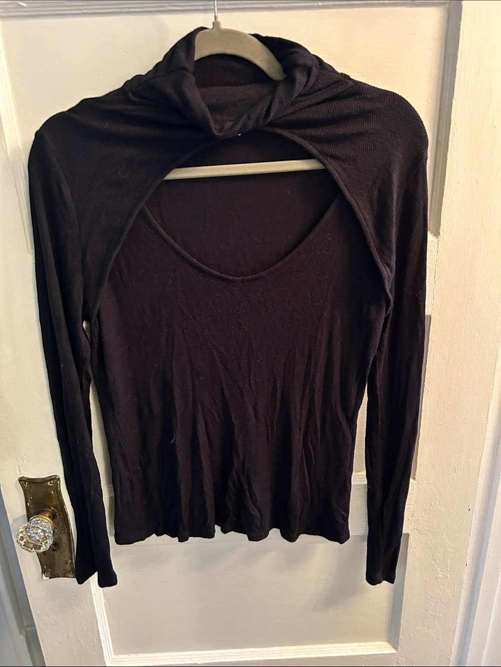 VENUS Black Long Sleeve Scoop Neck Top with Hooded Overlay
